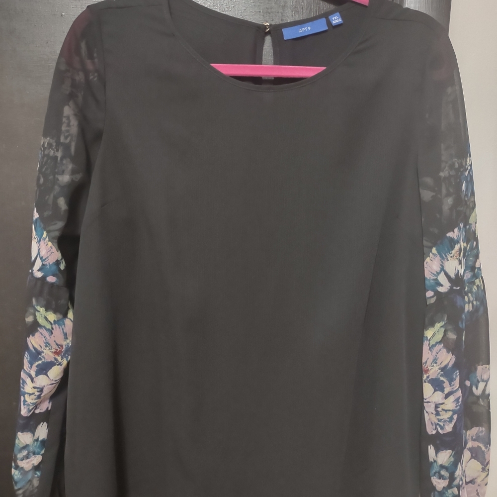 Apt. 9 Black Mandarin Collar Blouse